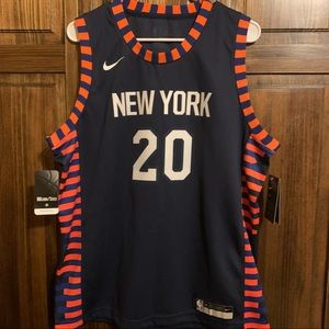 NWT Nike Kevin Knox New York Knicks #20 Blue / Orange Striped NBA City Jersey